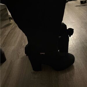 Forever 21 Black Heeled Boots with Bow Detail